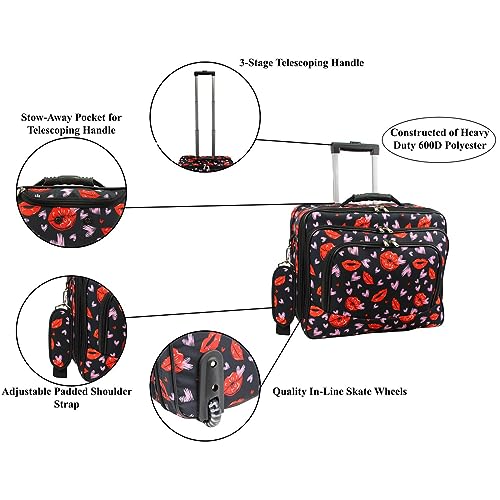 World Traveler Rolling 17-Inch Laptop Briefcase Computer Case - Lips and Hearts - color: Lips and Hearts