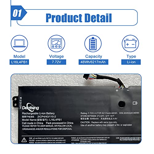 L16L4PB1 L16C4PB1 Laptop Battery Compatible with Lenovo Yoga 720-13IKB 730-13IKB 730-13IWL Series Notebook L16M4PB1 2ICP4/43/110-2 5B10M52738 5B10M52739 5B10M52740 5B10Q38237 7.72V 48Wh