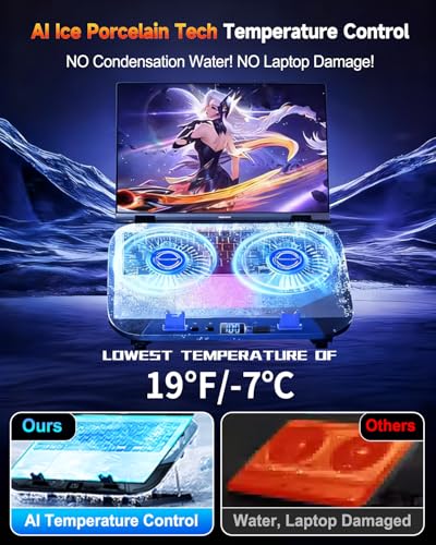 Upgraded Laptop Cooling Pad with Dual TEC Coolers & 2 Quiet Fans-RGB Laptop Cooler for 12-21in Laptops, Gaming Laptop Fan Cooling Pad Stand with Phone Holder, 100-Speed & 5-Height Adjustable, USB Port