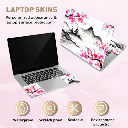 PLIGREAT Ink Cherry Blossom Laptop Skin Sticker Decal Universal Size Fits 12" 13" 13.3" 14" 15 Inch Laptop Removable Waterproof Notebook Aesthetic Decals PC Protector Cover Sticker