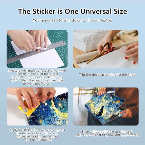 Universal Laptop Skin Sticker with 2 Wrist Pad Skins, Waterproof Scratch Resistant Vinyl Laptop Cover Decal, Cut to Fit for 11–15.6 Inch MacBook HP Dell Lenovo, Glass Cat Moon - color: Glass Cat Moon