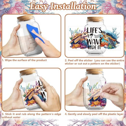 UV DTF Cup Wraps Transfer Stickers Marine Life Pattern, 10 Sheets Waterproof Custom Vinyl Transfer Sticker 16oz Coffee Glass Cup Tumbler Bottle Mug Decals for Men Women | Waterproof UV DTF Stickers, Custom Vinyl Decals for 16oz Coffee Cups Tumblers Bottle