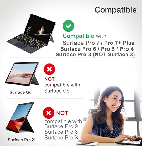 Keyboard Replacement Type Cover Trackpad Mouse for Microsoft Surface Pro 7+ 7 Pro 6 Pro 5 Pro 4 Pro 3 Ergonomic Portable Slim Wireless Bluetooth Rechargeable