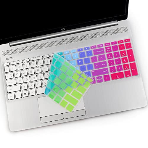 2PCS Keyboard Cover for HP Laptop 15.6 15-dy 15-dw 15-bw 15-bf 15-bs 15-cb 15-cc 15-cd 15-cs 15-da 15-ef Series, HP Envy 17.3 17-by 17-bs 17-ca 17-by1053dx/by2053c/by3051cl/by3613dx 17-bs011dx/bs049dx - color: Rainbow+Clear