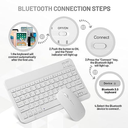 Bluetooth Keyboard and Mouse Combo Rechargeable Portable Wireless Keyboard Mouse Set for Apple iPad iPhone iOS 13 and Above Samsung Tablet Phone Smartphone Android Windows (10 inch White) - color: white