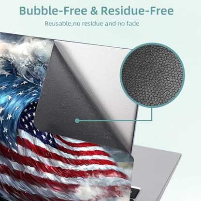 Universal Laptop Skin Decal, 3-Piece Vinyl Protector for 12 13 14 15.6" Notebook, Waterproof Anti-Scratch, Easy Trim & Bubble-Free Finish, Massive Ocean Wave with American Flag - color: Massive Ocean Wave with American Flag