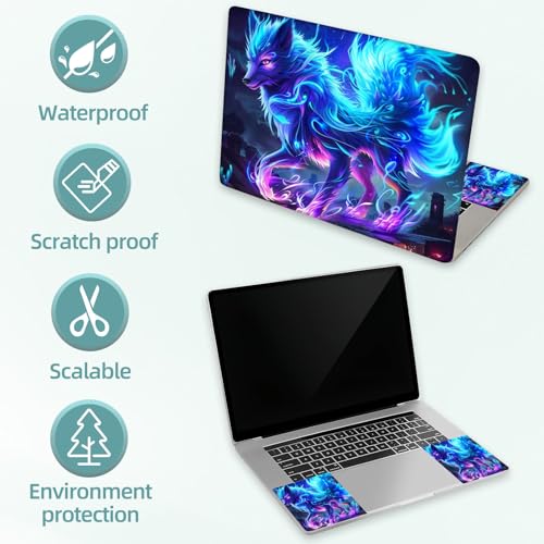 Universal Laptop Skin Decal, 3-Piece Vinyl Protector for 12 13 14 15.6" Notebook, Waterproof Anti-Scratch, Easy Trim & Bubble-Free Finish, Glowing Blue Wolf - color: Glowing Blue Wolf