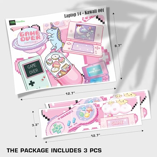 Laptop Skin Decal HP 14" - Kawaii Pixel Laptop Cover Sticker No Cutting Required, No Bubble, Waterproof, Scratch Resistant - Including Wide Screen and Wrist Pad - size: 14 inch