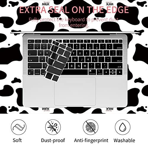 Seorsok Compatible with MacBook Air 13 Inch Model A1932 A2179 M1 A2337 Touch ID Release 2020 2019 2018 Plastic Hard Shell Case Protective Cover with 2 Pieces Black Keyboard Cover Cow Pattern - color: black white