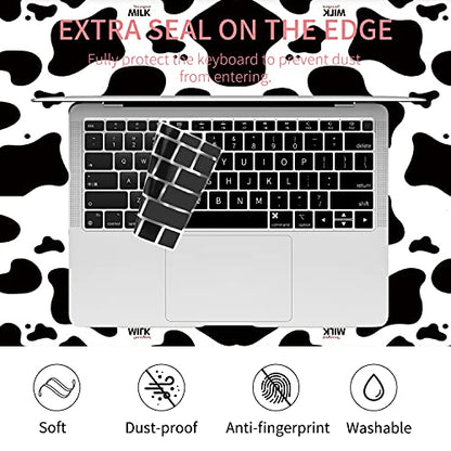 Seorsok Compatible with MacBook Air 13 Inch Model A1932 A2179 M1 A2337 Touch ID Release 2020 2019 2018 Plastic Hard Shell Case Protective Cover with 2 Pieces Black Keyboard Cover Cow Pattern - color: black white