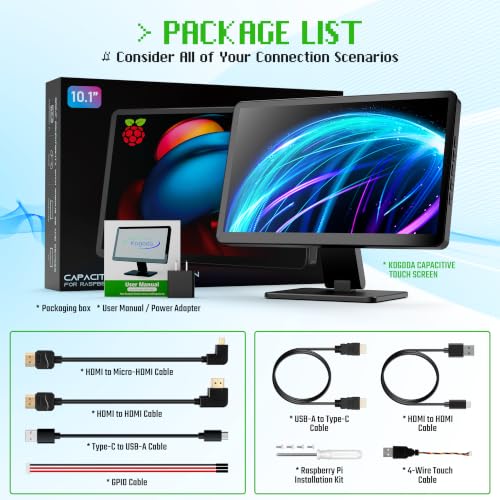 KOGODA 10.1-inch Small Monitor with Touchscreen for Raspberry Pi, Portable Mini Computer Monitor, 5-Points Capacitive Touch 1024 x 600 IPS LCD HDMI Display for Mac mini PC Gaming Console - size: 10.1-inch