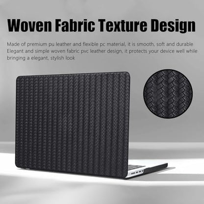 DTangLsm for MacBook Air 13 inch Case 2026 2025-2022 M5 A3449 M4 A3240 M3 A3113 M2 A2681, Woven Textured Leather Hard Shell Cover for MacBook Air 13.6 Case with Logo Cutout & Keyboard Cover, Black - color: #Woven Black