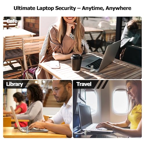 AboveTEK 3-in-1 Universal Laptop Cable Lock - Professional Laptop Security Combination Lock Compatible with K-Slot, Nano & Wedge Slot - Resettable 4-Digit Steel Locking Cable with 360° Rotating Head