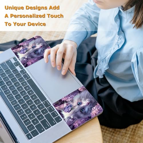 Universal Laptop Skin Sticker with 2 Wrist Pad Decals, 3-Piece Removable Vinyl Laptop Cover, Purple Flower Cat Waterproof Anti-Scratch, Easy-Trim Fit for 13.3" 14" 15.6" Laptops - color: Purple Flower Cat
