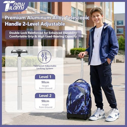 NEW TILAMI 18 Inch Rolling Backpack with Lunch Bag for Girls Boys School | 6-Wheel Stair-Climbing Girls Boys Carry-on Suitcase Water-Resistant Adjustable Trolley Handle Wheels School Travel Camping - color: Lightning Purple