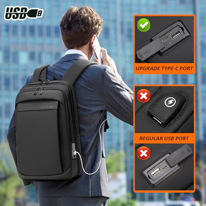 FENRUIEN Tech Backpack for Men, Expandable Backpack with USB C Charging Port, Water Resistant 17.3 Laptop Backpack, Black - size: 17.3 Inch, style: Business