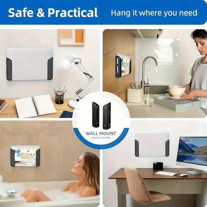 2pcs Black Under Desk Laptop Mount Holder | 26mm Thick Adhesive & Screw Mount for Tablets & Keyboards