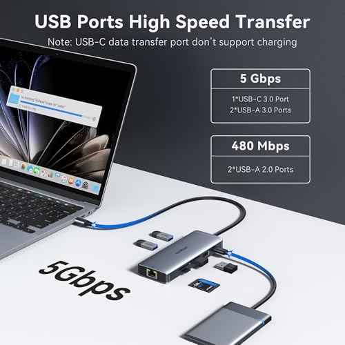 USB C Hub Ethernet USB C Adapters for MacBook Pro/Air,Mac Dongle with USB Port,USBC to HDMI 4K, USB C to Ethernet,10 in 1 USB C to HDMI Adapter,100W Pd Charging, USB C to SD/TF Card Reader USB C Hub
