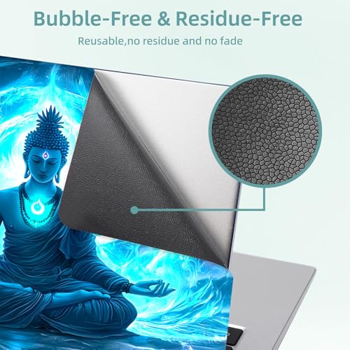 Universal Laptop Skin Decal, 3-Piece Vinyl Protector for 12 13 14 15.6" Notebook, Waterproof Anti-Scratch, Easy Trim & Bubble-Free Finish, Buddha with Glowing Blue - color: Buddha with Glowing Blue