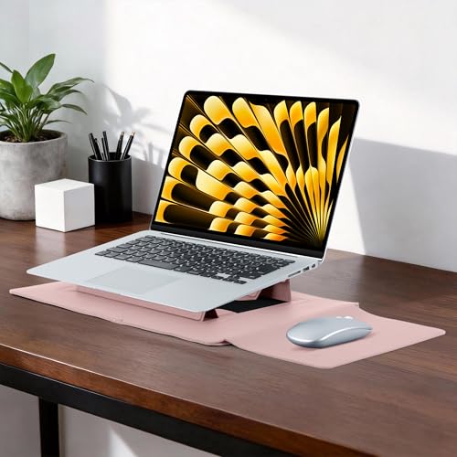13-14 Inch Protective Laptop Sleeve Case with Stand, for MacBook Pro 14'' M5~M1, Pro/Max(2026-2021), MacBook Air 13.6'' M5-M2, (2026-2022), iPad Air/Pro Surface, PU Leather Laptop Case (13"-14" Pink) - color: Pink, size: 13-14 Inch