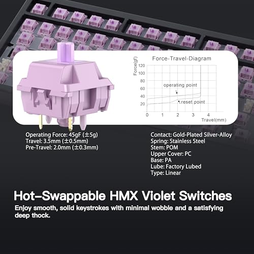 KEEBMONKEY WOBKEY Rainy 75 CNC Aluminum HMX/JWK/Cocoa Switches Triple-Mode Connectivity Mechanical Keyboard with Superior Acoustics, RGB/PP/Gradient Glass/3500mAh/Violet Switch (Standard - Black) - style: Standard - Black