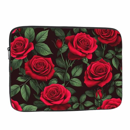 Laptop Sleeve Bag 15.4 15.6 Inch,Red Roses Red Flowers Floral Green Leaves Protective Polyester Computer Cases Laptop Cover Briefcase Bag Tablet Travel Cover - color: LPS-011