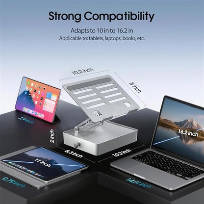Laptop Stand with Storage Drawer, Heavy-Duty Metal Laptop Riser for Desk, Ergonomic Height & Angle Adjustment for 10–16.2″ Laptops, Silver - color: Silver