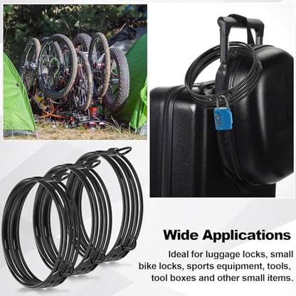12 Pack Security Cable Luggage Lock with Loops 7 ft 3mm Braided Steel Coated Bike Cable Wire Double Loop Anti Theft Safety for U Lock, Padlock and Disc(Black) - color: Black, size: 7 ft