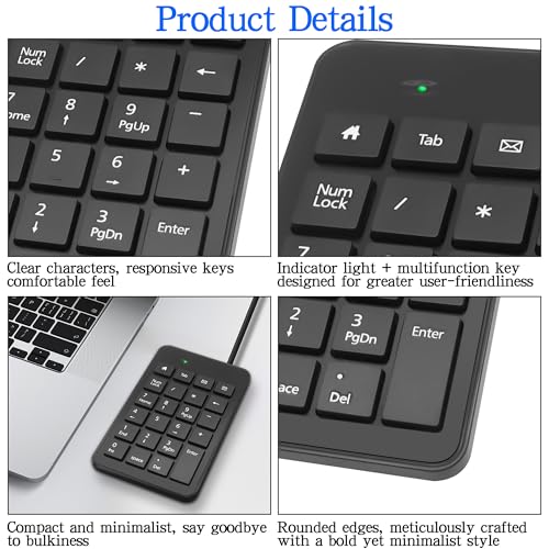 XMSJSIY USB Type-C Number Pad Wired 23 Keys Type-C Numeric Keypad with Tab, Home, Email & Calculator Keys for Laptop, PC, Desktop, Computer, Notebook -1 Pcs