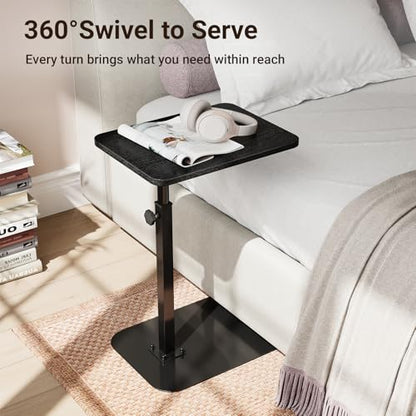 ELYKEN TV Tray Table, C-Shape Couch Desk, 360° Swivel Side Table Height Adjustable, Laptop Stand for Couch Recliner, Small Bedside Tables (Black) - color: Black
