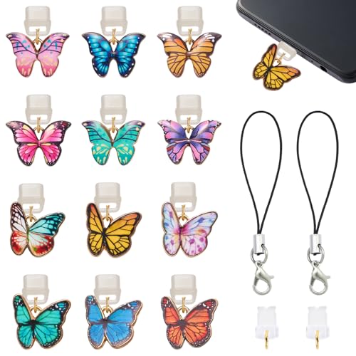 7-15Pcs Dust Plug Charm Type C USB C Dust Plug with Alloy and Resin Pendants for Phone Reader Accessory Gifts - color: Butterfly
