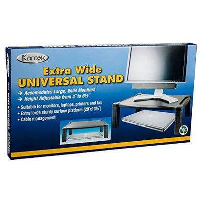 Kantek Extra Wide Single Level Height-Adjustable Monitor/Laptop Stand, 20-Inch Wide x 13.25-Inch Deep x 3 to 6.5-Inch High, Black (MS500) - style: Wide Single Level
