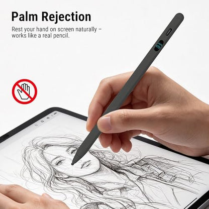 LED Battery Display Stylus Pen, Dual Modes Fast Charge Universal Active Digital Pencil for iPad iPhone Samsung Android, <2ms Low Latency, Tilt Sensitivity for Drawing Note Taking, No Bluetooth Stylus - color: Black
