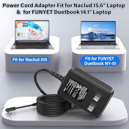 12V 3A Laptop Charger Replacement Fit for Naclud X15 15.6 Inch 15.6" Laptop | Power Cord AC Adapter Fit for Naclud-X15 15.6" Laptop Quad-Core Celeron N5095, Power Supply for FUNYET Duetbook 14 NY-01