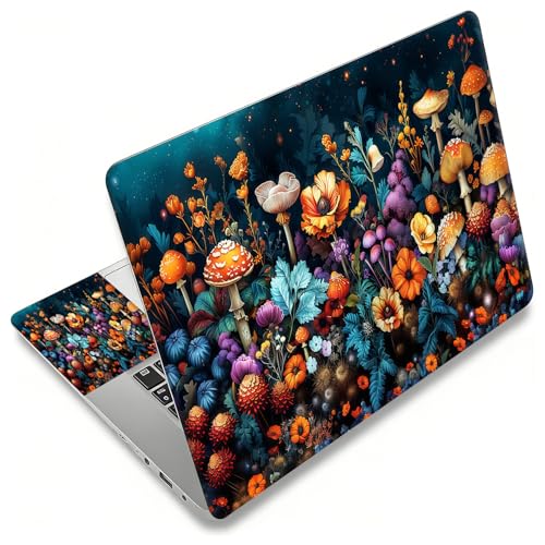 Laptop Skin Sticker Decal, Universal Reusable Vinyl Laptop Cover for 12" 13" 13.3" 14" 15" 15.4" 15.6" Notebook PC, Reusable Waterproof Scratch-Resistant with 2 Wrist Pads,Flowers Mushrooms - color: Flowers Mushrooms