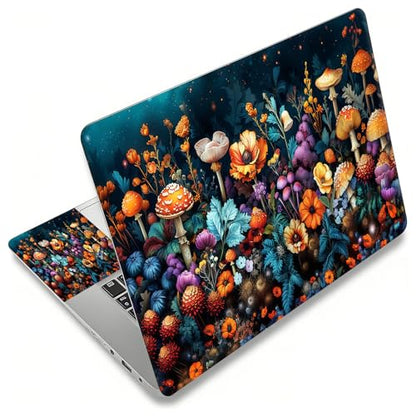 Laptop Skin Sticker Decal, Universal Reusable Vinyl Laptop Cover for 12" 13" 13.3" 14" 15" 15.4" 15.6" Notebook PC, Reusable Waterproof Scratch-Resistant with 2 Wrist Pads,Flowers Mushrooms - color: Flowers Mushrooms