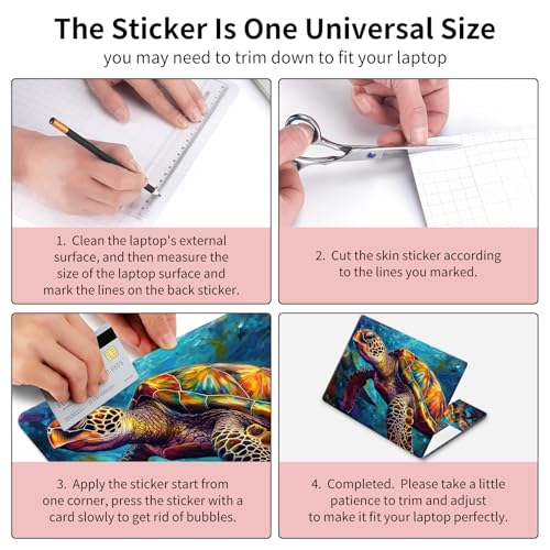 Laptop Skin Sticker 3-Piece Set,Colorful Sea Turtles | Trim-to-fit 3-piece vinyl set with one 15 x 10.6 in lid skin and two palm-rest decals for many 12-15.6 in laptops - color: Colorful Sea Turtles