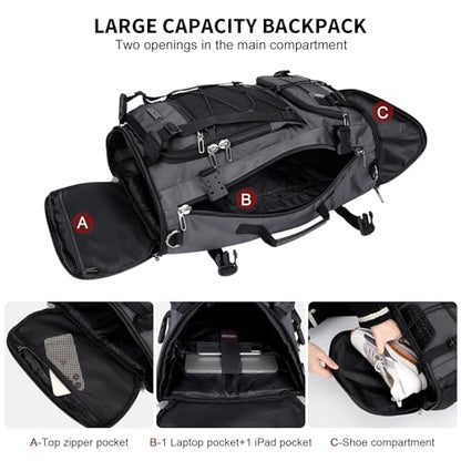WITZMAN Travel Backpack for Men Convertible Large Carry on Bag | Large Nylon Laptop Backpack Fits 17 Inch, Airline Approved, Shoe Compartment, For Weekend Trips, Daily, B689 Silvery Grey