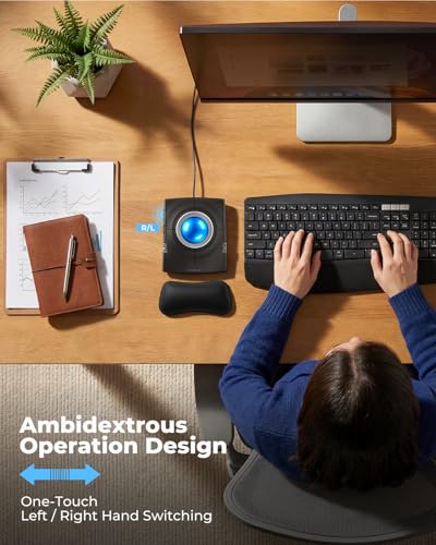 Wired Trackball Mouse, Ergonomic Finger Control Trackball with 55mm Large Ball, 4-Level Adjustable DPI, Ambidextrous Design, Wrist Rest Included, Compatible for PC, Laptop, Mac, Windows-Blue