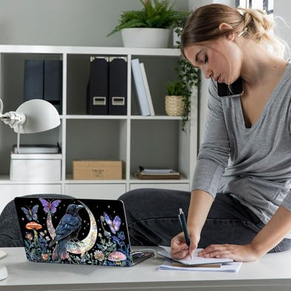 Laptop Skin Sticker Decal 12" 13" 13.3" 14" 15" 15.6",Waterproof Scratch Resistant Vinyl,Reusable Easy to Apply,for MacBook HP Dell Notebooks Netbooks Laptop,2 Wrist Pads,Crow Moon Flower - color: Crow Moon Flower