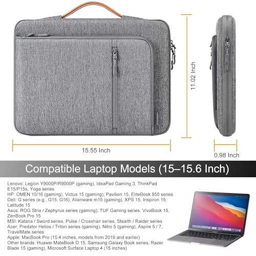 DOMISO 15.6 Inch Laptop Sleeve Case with Handle, Waterproof Shockproof Carrying Cover for 15" MacBook Air M3/M4, MacBook Pro 15/16, Dell XPS 15, HP Spectre, ASUS ZenBook, Grey - color: Grey, size: 15 - 15.6 inch