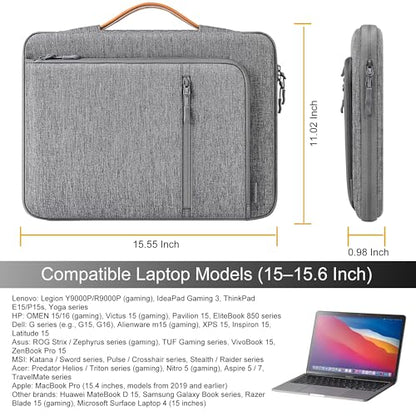 DOMISO 15.6 Inch Laptop Sleeve Case with Handle, Waterproof Shockproof Carrying Cover for 15" MacBook Air M3/M4, MacBook Pro 15/16, Dell XPS 15, HP Spectre, ASUS ZenBook, Grey - color: Grey, size: 15 - 15.6 inch