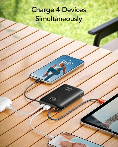 VIYISI Portable Charger 20000mAh 30W Fast Charging, Power Bank with Built-in USB C & Lighting Cables, LED Display Battery Pack Compatible with iPhone 17 16 15 14 Pro Max, iPad, Samsung Galaxy, Travel - color: Black