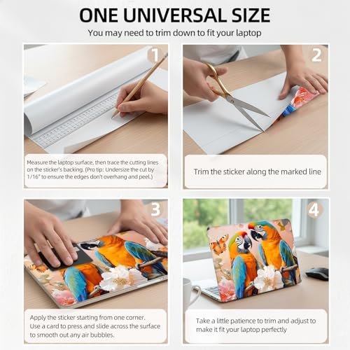 Colorful Macaw Parrots Tropical Universal Laptop Skin Sticker 3PCS, Protective Decal Trim-to-Fit 11.6" 13.3" 14" 15.6" Laptop Vinyl Cover, Removable Anti-Scratch Computer Decal Protector - color: Colorful Macaw Parrots Tropical
