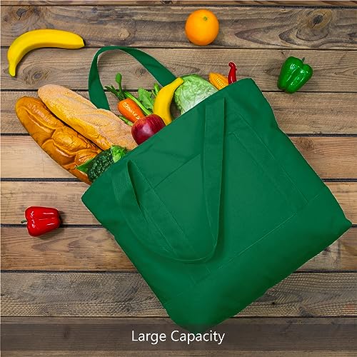 TOPDesign 1-Pack Canvas Tote Bag with an External Pocket, Reusable Grocery Shopping Bag, Top Zipper Closure, Daily Essentials (Green) - color: Green