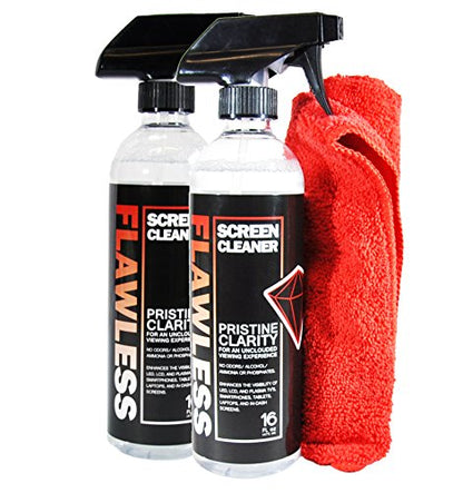Flawless Screen Cleaner Spray with Microfiber Cleaning Cloth for LCD, LED Displays on Computer, TV, iPad, Tablet, Phone, and More (16oz 2 Pack)