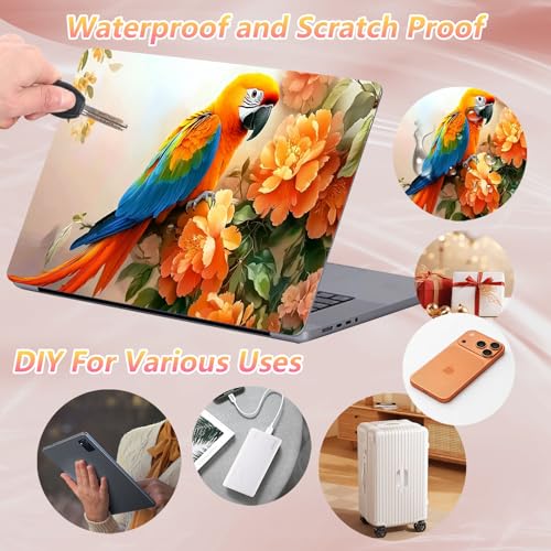 Laptop Skin Sticker Decal 12" 13" 13.3" 14" 15" 15.6",Waterproof Scratch Resistant Vinyl,Reusable Easy to Apply,for MacBook HP Dell Notebooks Netbooks Laptop,2 Wrist Pads,Cute Parrot Flower - color: Cute Parrot Flower