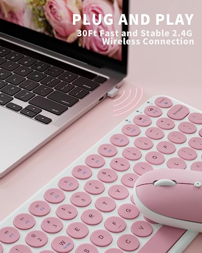 Wireless Keyboard Mouse Combo, mini Quiet Keyboard (Pink White) | 78 Keys Portable Ultra-Thin Keyboard for Laptop, Computer, PC, Notebook, Tablet, Windows, Mac OS - color: PINK WHITE