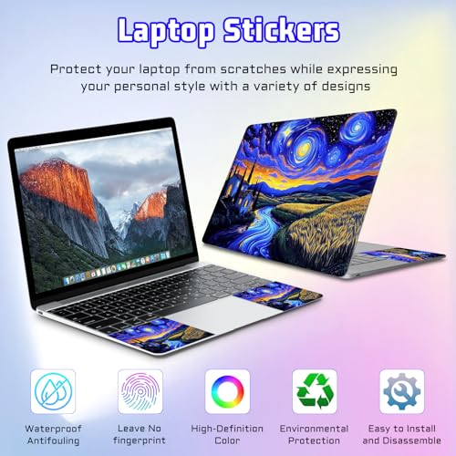 Universal Laptop Skin Sticker Decal, Compatible with MacBook HP Dell Lenovo 12"-15.6", Reusable Vinyl Notebook Cover 3PCS Set, High-Recognition Film-Starry Night Village Field - color: Starry Night Village Field