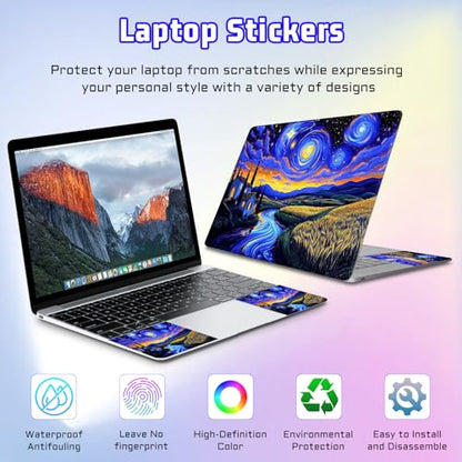 Universal Laptop Skin Sticker Decal, Compatible with MacBook HP Dell Lenovo 12"-15.6", Reusable Vinyl Notebook Cover 3PCS Set, High-Recognition Film-Starry Night Village Field - color: Starry Night Village Field